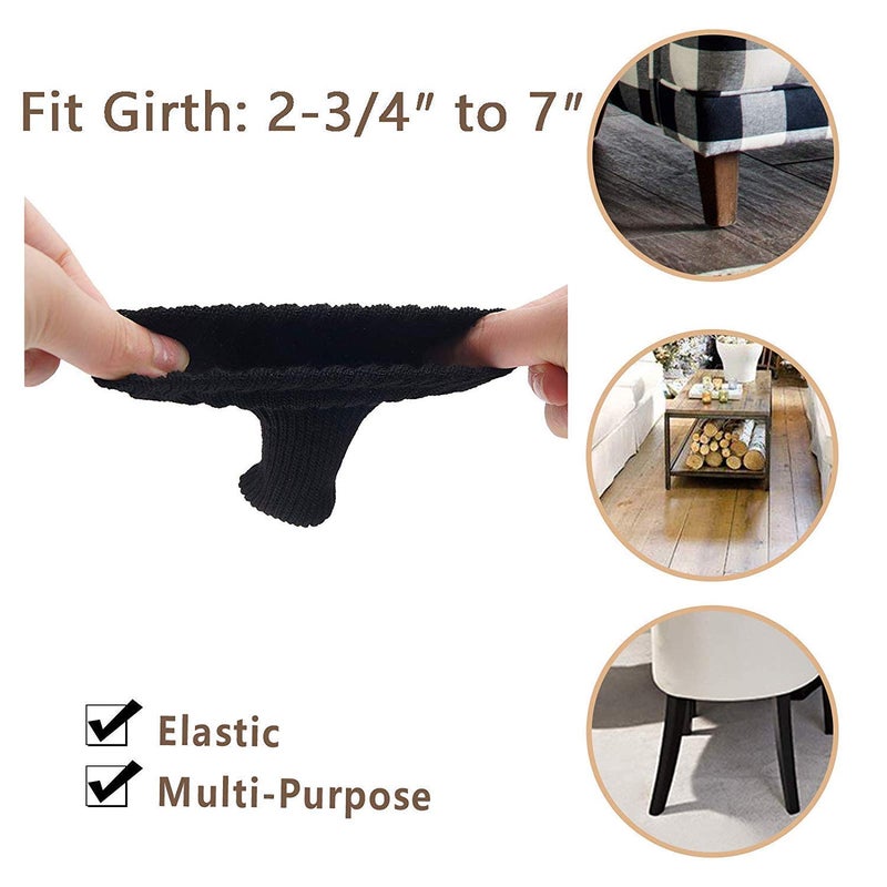 OEEKOI 24 PCS Furniture Leg Knitted Protector- Chair Leg Floor Protectors for Avoid Scratches, Furniture Leg Socks for Moving Easily and Reduce Noise, Black - Image 4